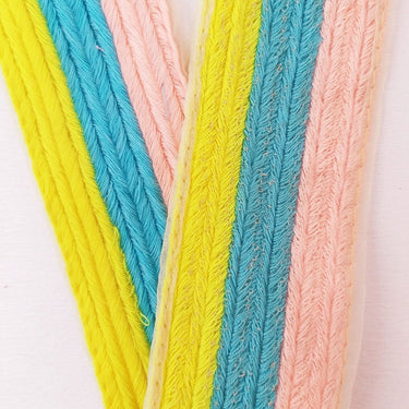 Pink, Blue And Yellow Thread Stripes Trim, Cotton Embroidered Trim